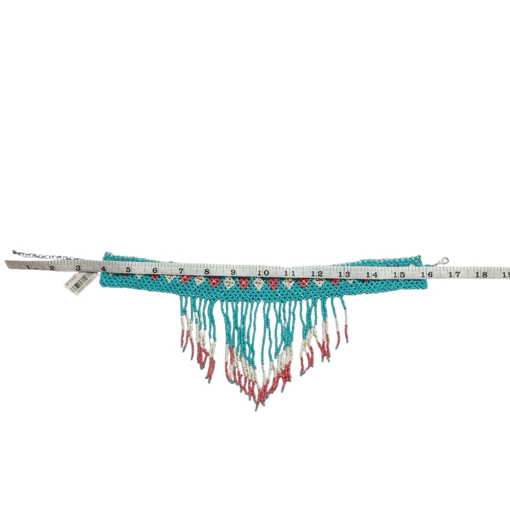 Tribal Aztec Blue and Red Fringe Choker NWT - Picture 5 of 9